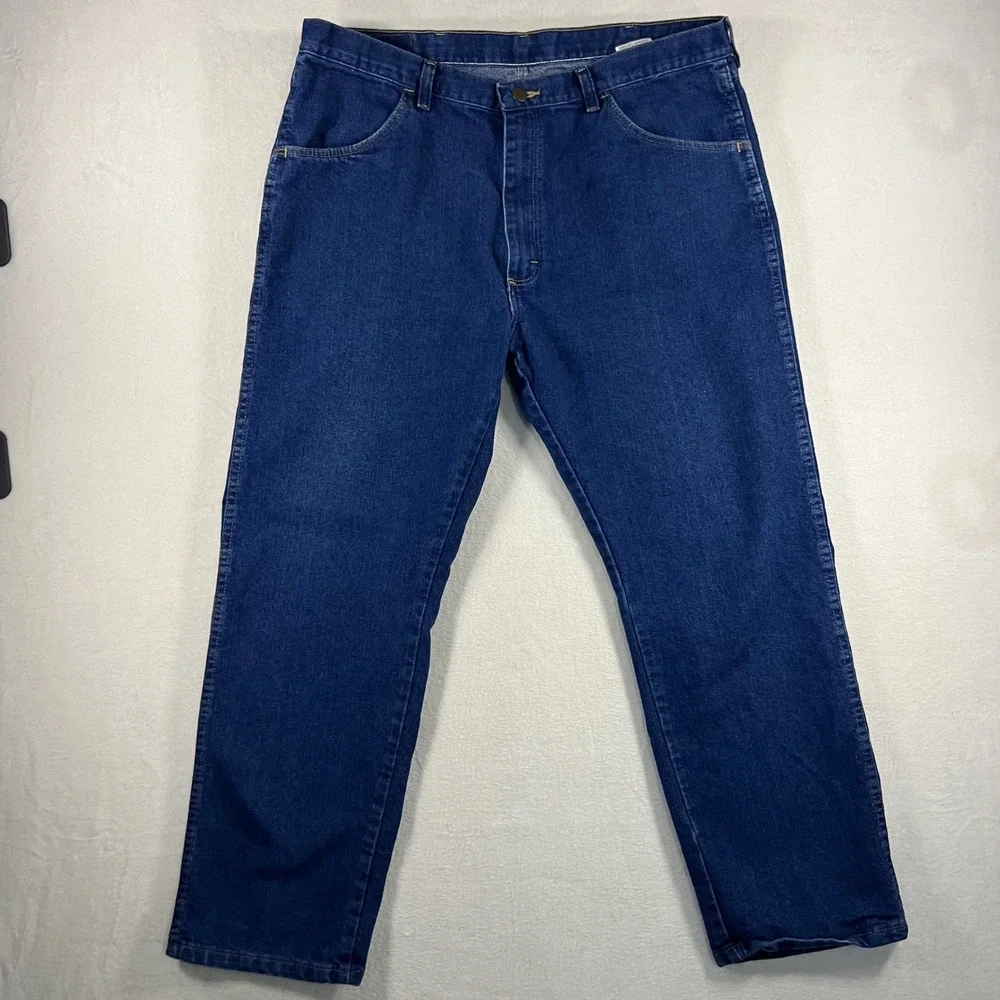 Wrangler Mens Jeans 37x29 Dark Wash Straight Leg Cotton Blend Work Casual